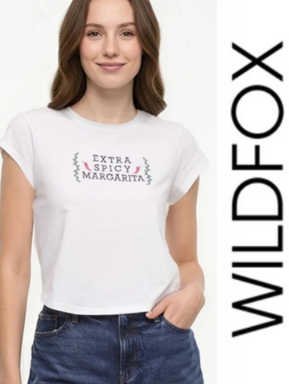 🌶 Wildfox Extra Spicy Margarita Needlepoint Lina Cotton Baby Tee, Relaxed Fit